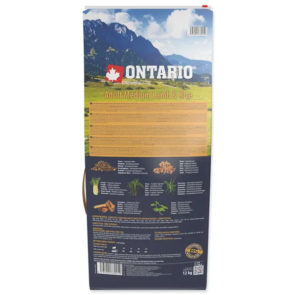 Ontario Adult Medium Lamb & Rice 12 kg