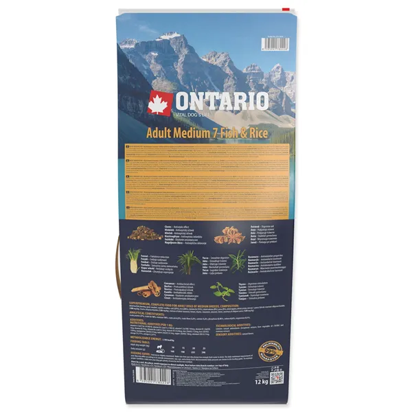 Ontario Adult Medium Fish & Rice 12 kg